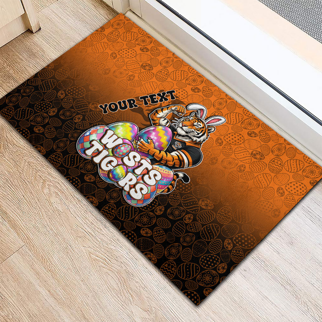 Personalized Wests Tigers Rubber Doormat Easter Mascot - Colorful Eggs Cartoon Style