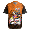 Personalized Wests Tigers Rugby Jersey Easter Mascot - Colorful Eggs Cartoon Style