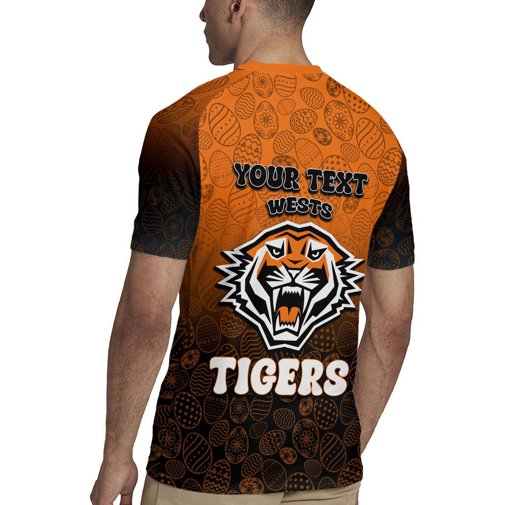 Personalized Wests Tigers Rugby Jersey Easter Mascot - Colorful Eggs Cartoon Style