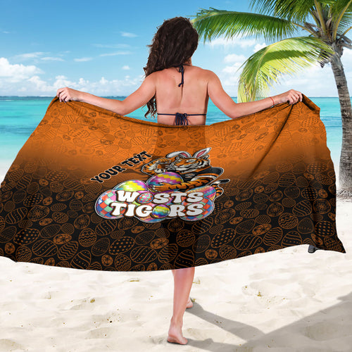 Personalized Wests Tigers Sarong Easter Mascot - Colorful Eggs Cartoon Style
