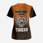 Personalized Wests Tigers Scrub Top Easter Mascot - Colorful Eggs Cartoon Style