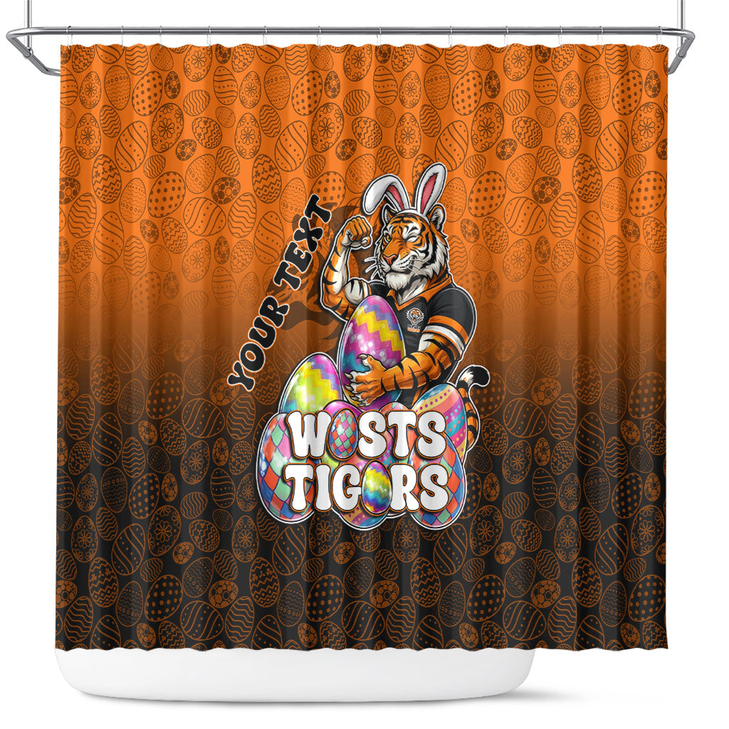 Personalized Wests Tigers Shower Curtain Easter Mascot - Colorful Eggs Cartoon Style