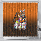 Personalized Wests Tigers Shower Curtain Easter Mascot - Colorful Eggs Cartoon Style