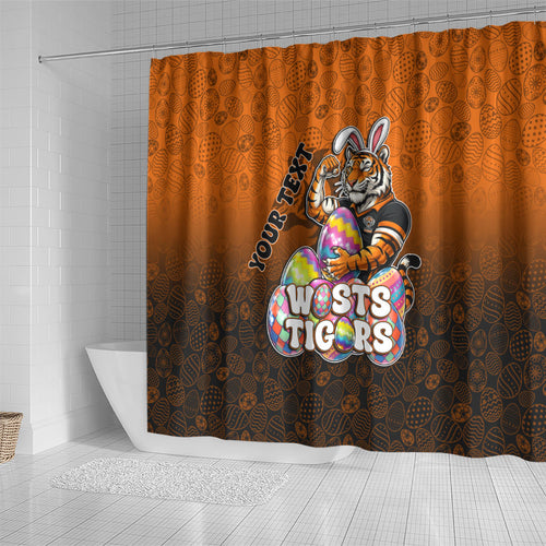 Personalized Wests Tigers Shower Curtain Easter Mascot - Colorful Eggs Cartoon Style