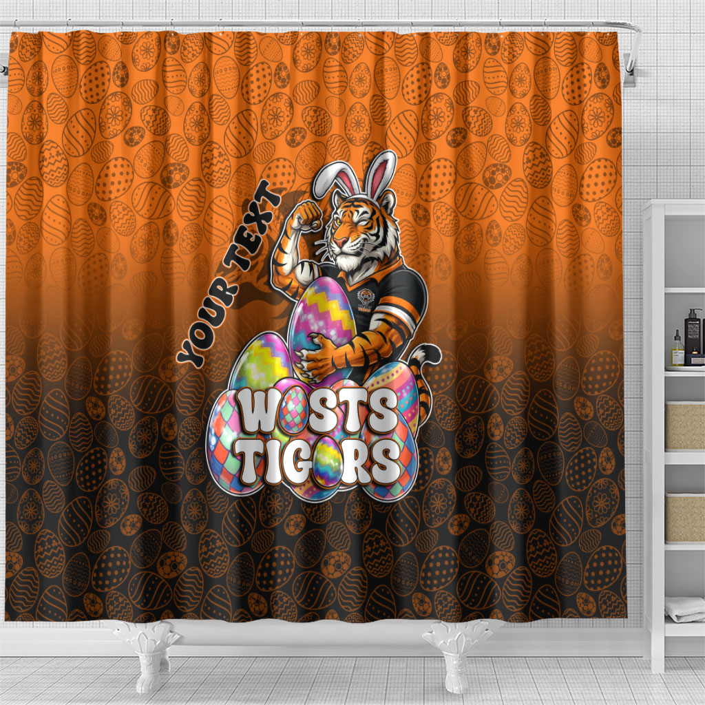 Personalized Wests Tigers Shower Curtain Easter Mascot - Colorful Eggs Cartoon Style