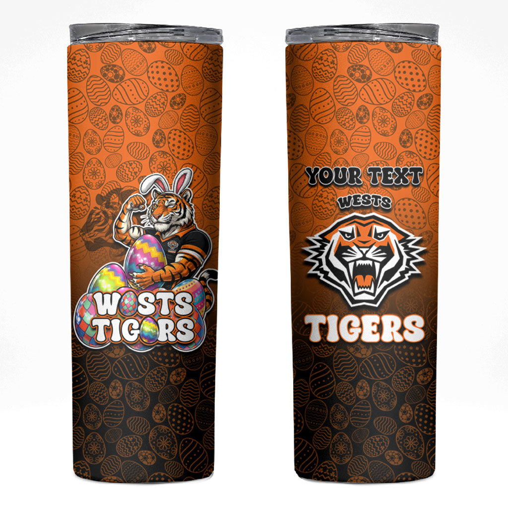 Personalized Wests Tigers Skinny Tumbler Easter Mascot - Colorful Eggs Cartoon Style