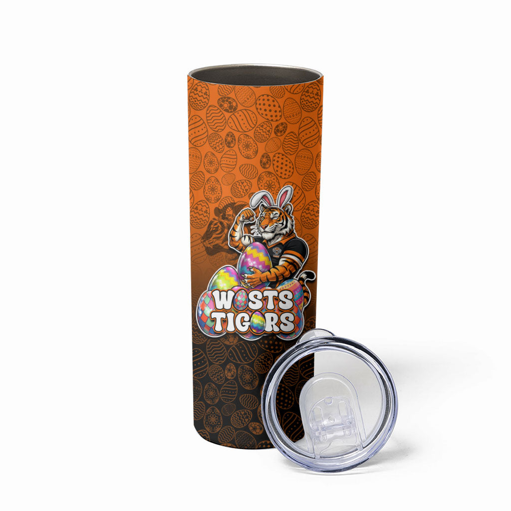 Personalized Wests Tigers Skinny Tumbler Easter Mascot - Colorful Eggs Cartoon Style