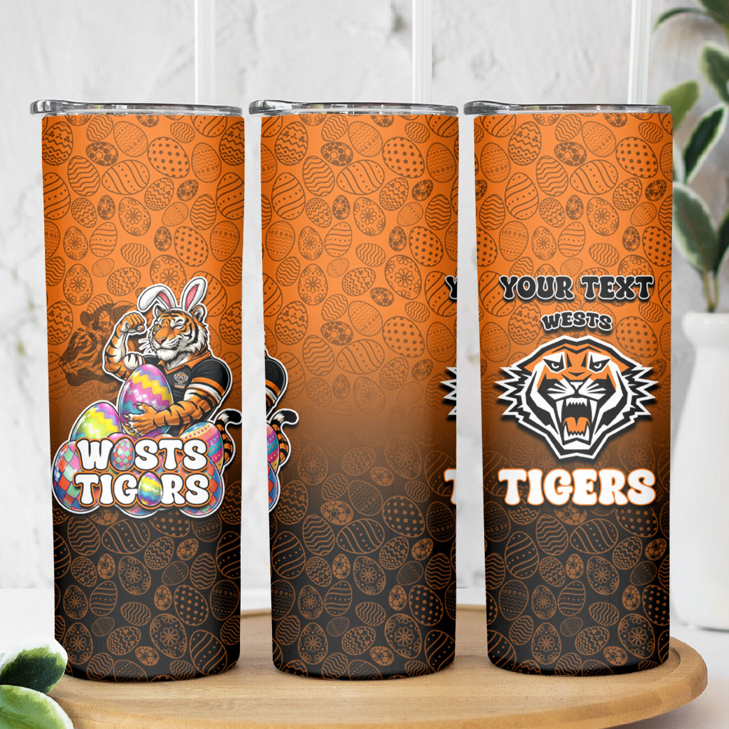 Personalized Wests Tigers Skinny Tumbler Easter Mascot - Colorful Eggs Cartoon Style