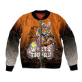 Personalized Wests Tigers Sleeve Zip Bomber Jacket Easter Mascot - Colorful Eggs Cartoon Style