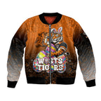 Personalized Wests Tigers Sleeve Zip Bomber Jacket Easter Mascot - Colorful Eggs Cartoon Style