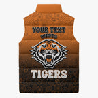 Personalized Wests Tigers Sleeveless Puffer Jacket Easter Mascot - Colorful Eggs Cartoon Style