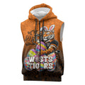 Personalized Wests Tigers Sleeveless Zip Hoodie Easter Mascot - Colorful Eggs Cartoon Style