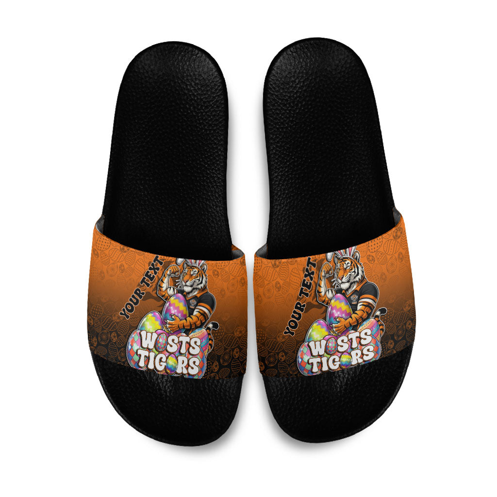 Personalized Wests Tigers Slide Sandals Easter Mascot - Colorful Eggs Cartoon Style
