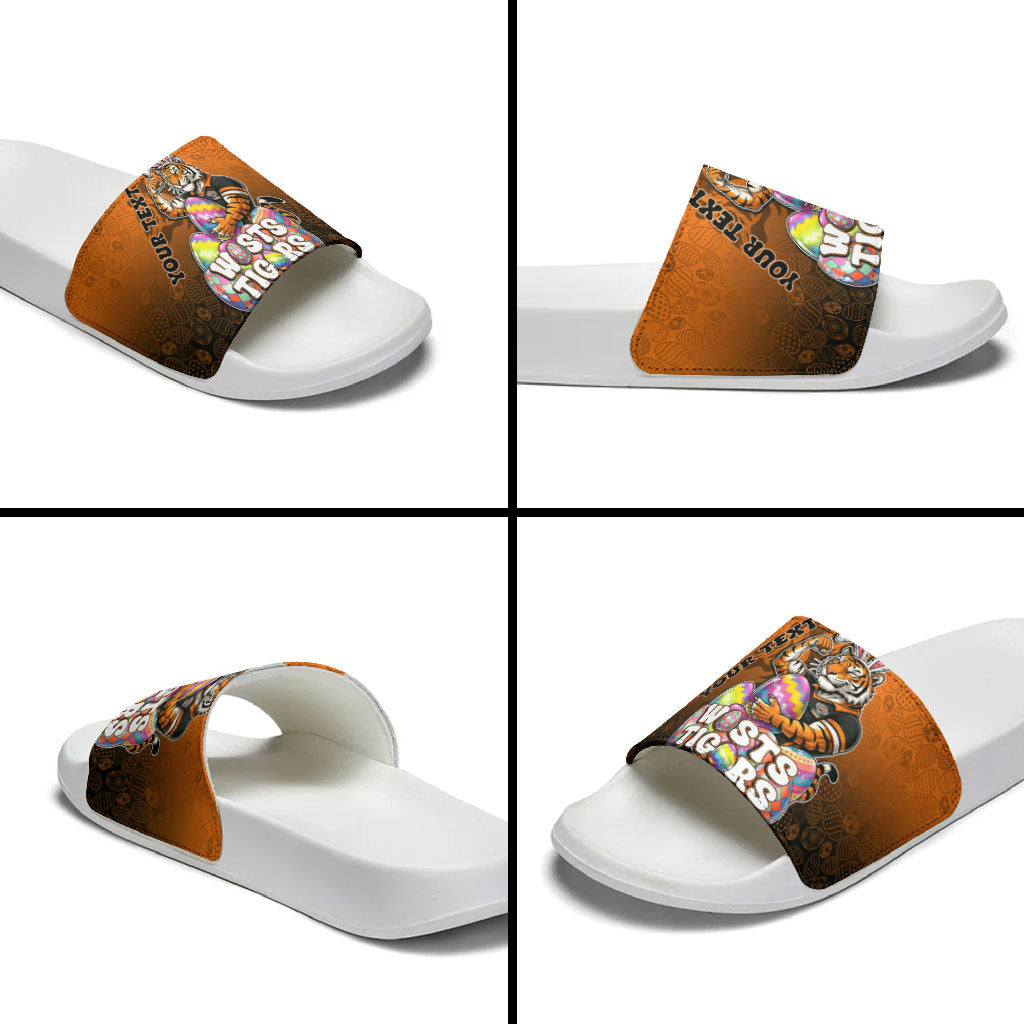 Personalized Wests Tigers Slide Sandals Easter Mascot - Colorful Eggs Cartoon Style