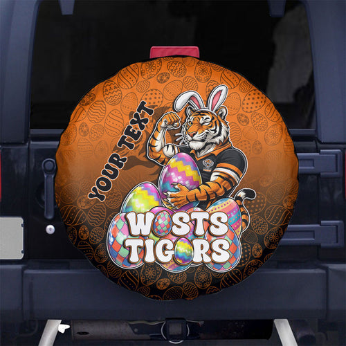 Personalized Wests Tigers Spare Tire Cover Easter Mascot - Colorful Eggs Cartoon Style