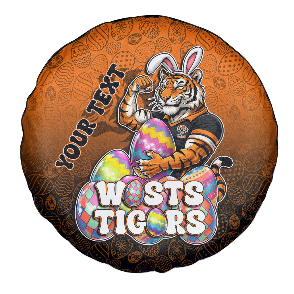 Personalized Wests Tigers Spare Tire Cover Easter Mascot - Colorful Eggs Cartoon Style