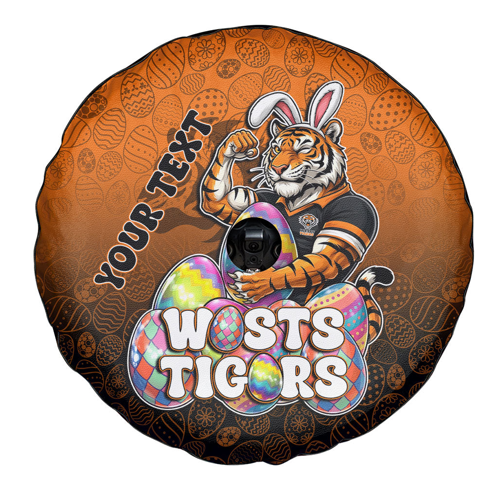 Personalized Wests Tigers Spare Tire Cover Easter Mascot - Colorful Eggs Cartoon Style
