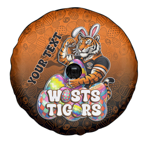 Personalized Wests Tigers Spare Tire Cover Easter Mascot - Colorful Eggs Cartoon Style