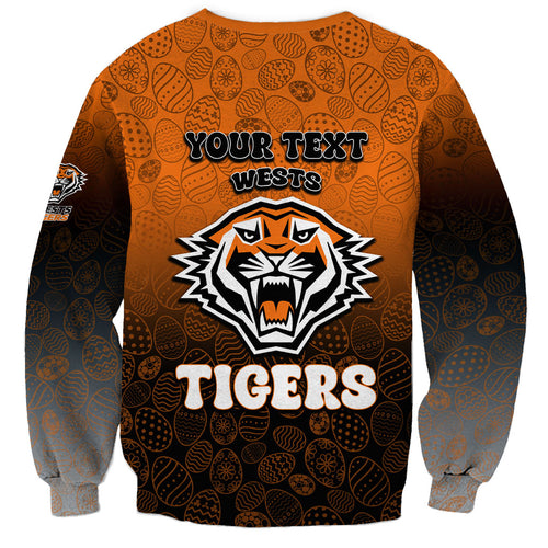 Personalized Wests Tigers Sweatshirt Easter Mascot - Colorful Eggs Cartoon Style