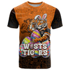 Personalized Wests Tigers T Shirt Easter Mascot - Colorful Eggs Cartoon Style