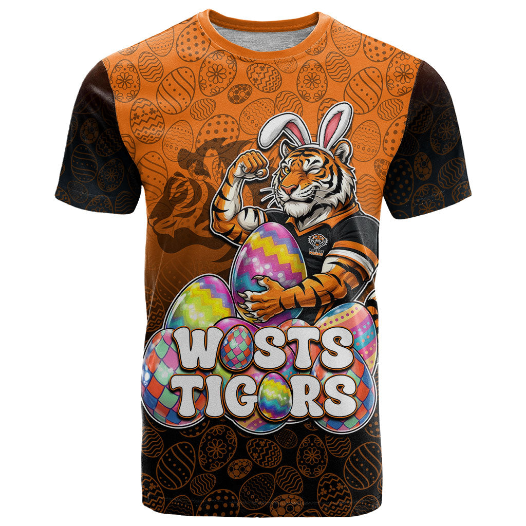 Personalized Wests Tigers T Shirt Easter Mascot - Colorful Eggs Cartoon Style