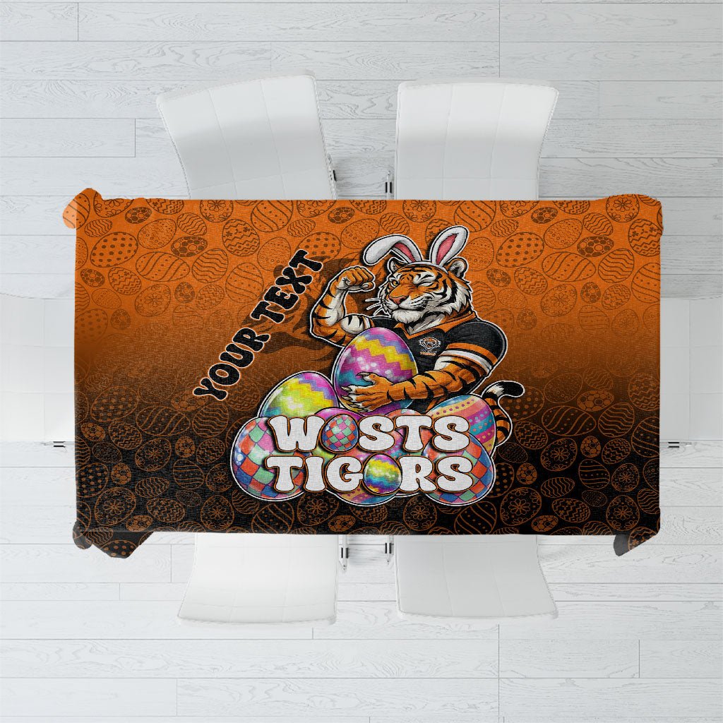 Personalized Wests Tigers Tablecloth Easter Mascot - Colorful Eggs Cartoon Style