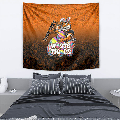 Personalized Wests Tigers Tapestry Easter Mascot - Colorful Eggs Cartoon Style