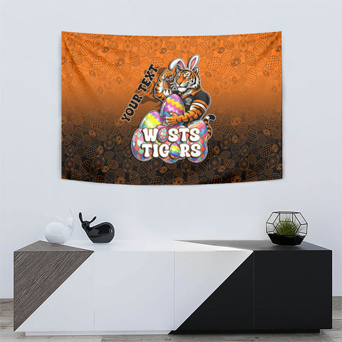 Personalized Wests Tigers Tapestry Easter Mascot - Colorful Eggs Cartoon Style