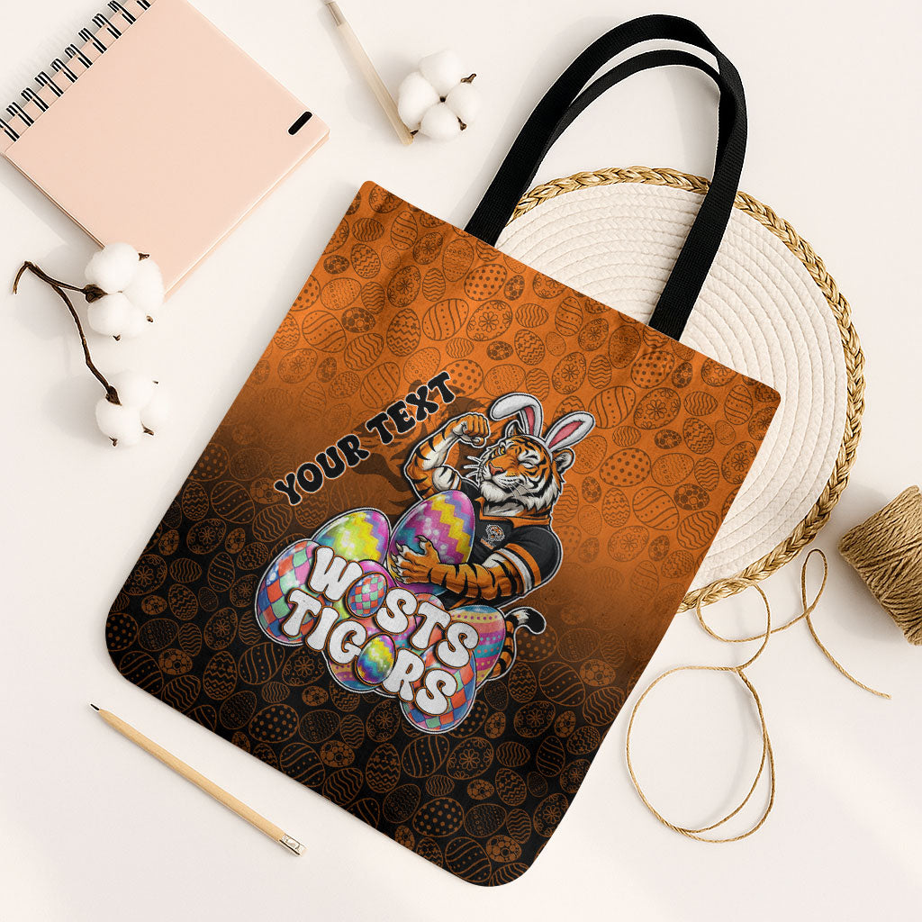Personalized Wests Tigers Tote Bag Easter Mascot - Colorful Eggs Cartoon Style