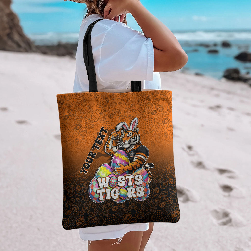 Personalized Wests Tigers Tote Bag Easter Mascot - Colorful Eggs Cartoon Style