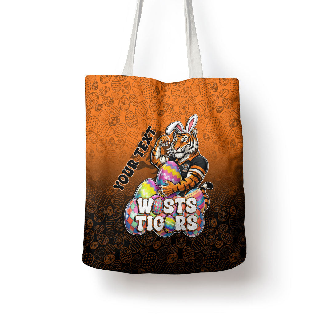 Personalized Wests Tigers Tote Bag Easter Mascot - Colorful Eggs Cartoon Style