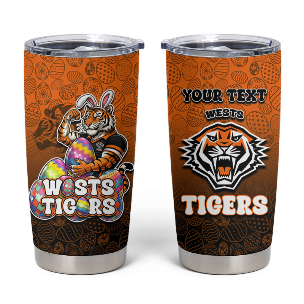 Personalized Wests Tigers Tumbler Cup Easter Mascot - Colorful Eggs Cartoon Style