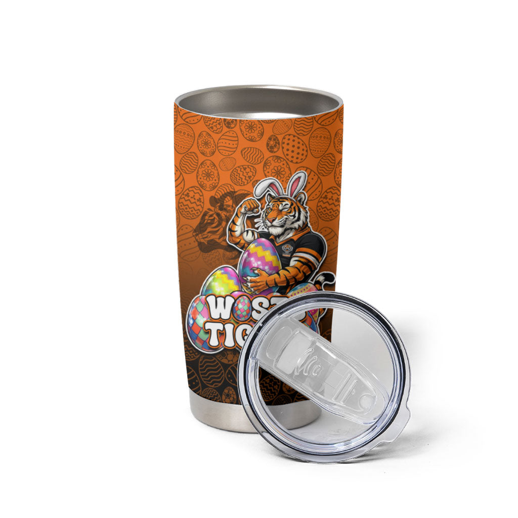 Personalized Wests Tigers Tumbler Cup Easter Mascot - Colorful Eggs Cartoon Style