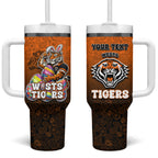Personalized Wests Tigers Tumbler With Handle Easter Mascot - Colorful Eggs Cartoon Style