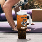 Personalized Wests Tigers Tumbler With Handle Easter Mascot - Colorful Eggs Cartoon Style