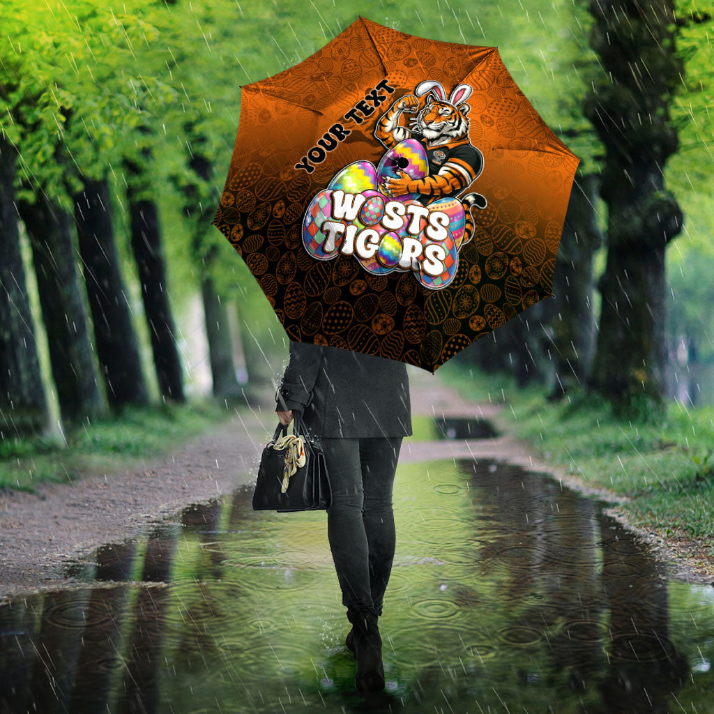 Personalized Wests Tigers Umbrella Easter Mascot - Colorful Eggs Cartoon Style