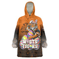 Personalized Wests Tigers Wearable Blanket Hoodie Easter Mascot - Colorful Eggs Cartoon Style
