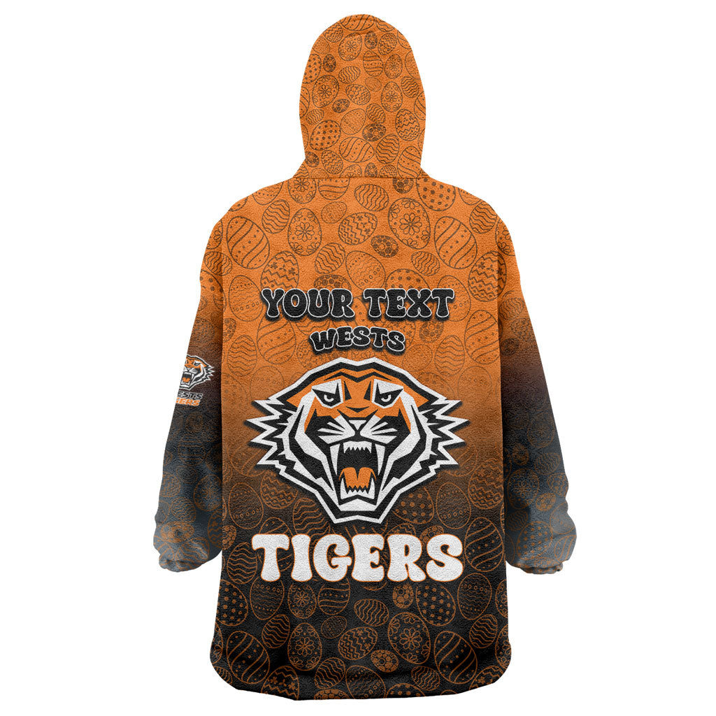 Personalized Wests Tigers Wearable Blanket Hoodie Easter Mascot - Colorful Eggs Cartoon Style