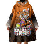 Personalized Wests Tigers Wearable Blanket Hoodie Easter Mascot - Colorful Eggs Cartoon Style