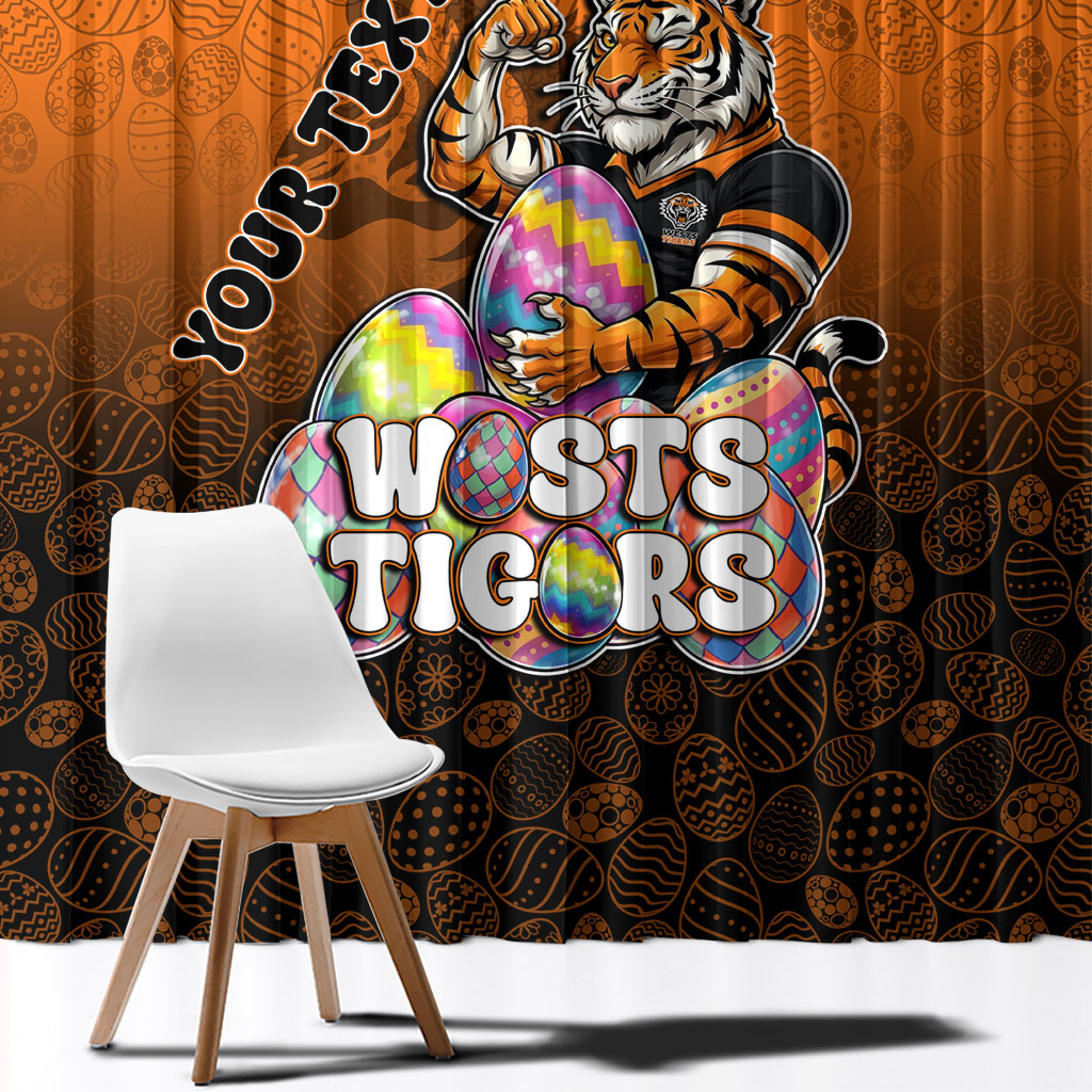 Personalized Wests Tigers Window Curtain Easter Mascot - Colorful Eggs Cartoon Style