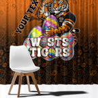 Personalized Wests Tigers Window Curtain Easter Mascot - Colorful Eggs Cartoon Style