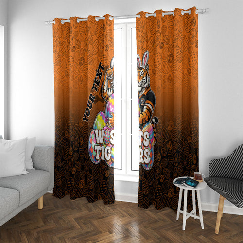 Personalized Wests Tigers Window Curtain Easter Mascot - Colorful Eggs Cartoon Style