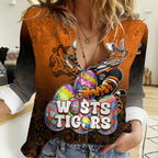 Personalized Wests Tigers Women Casual Shirt Easter Mascot - Colorful Eggs Cartoon Style