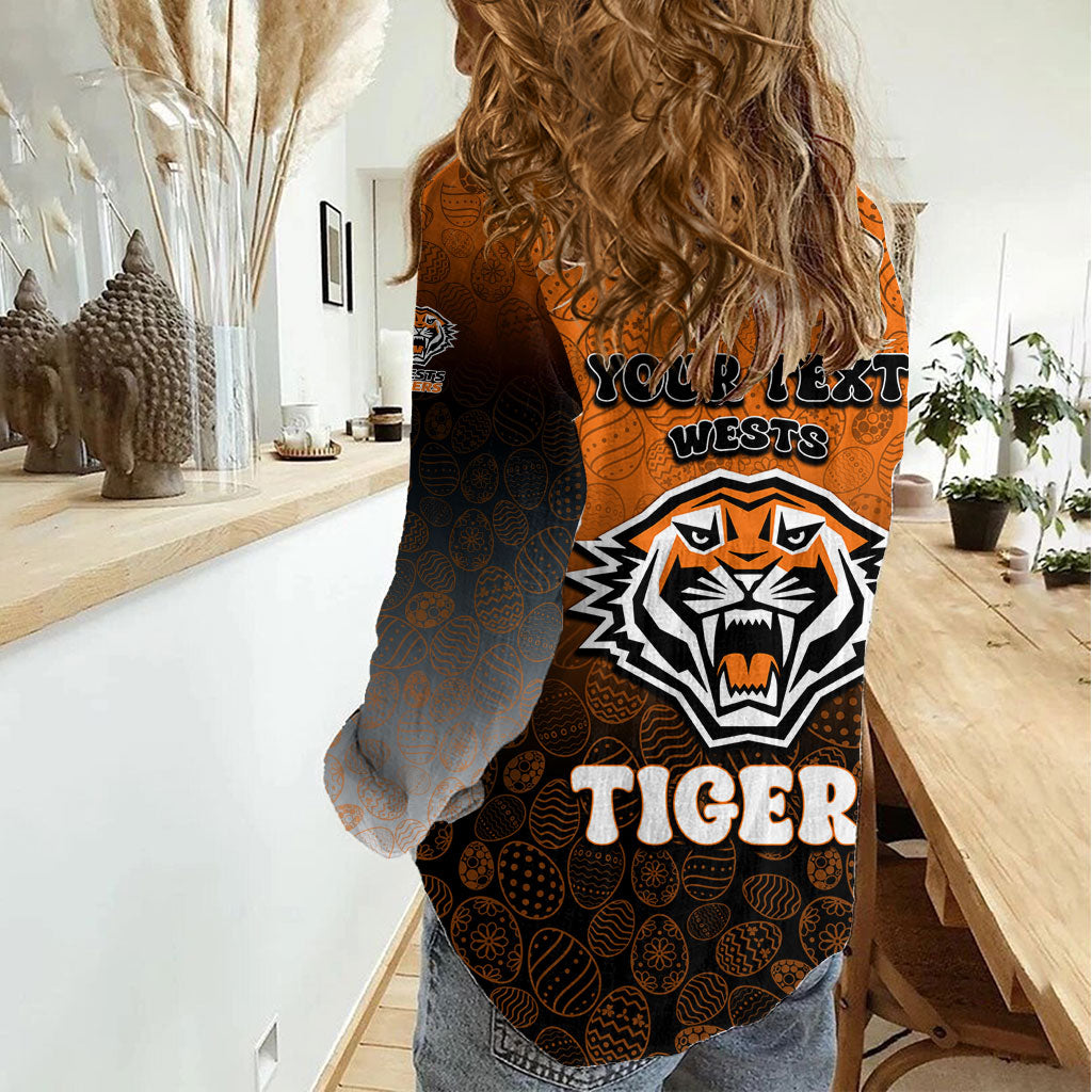 Personalized Wests Tigers Women Casual Shirt Easter Mascot - Colorful Eggs Cartoon Style
