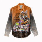 Personalized Wests Tigers Women Casual Shirt Easter Mascot - Colorful Eggs Cartoon Style