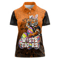 Personalized Wests Tigers Women Polo Shirt Easter Mascot - Colorful Eggs Cartoon Style