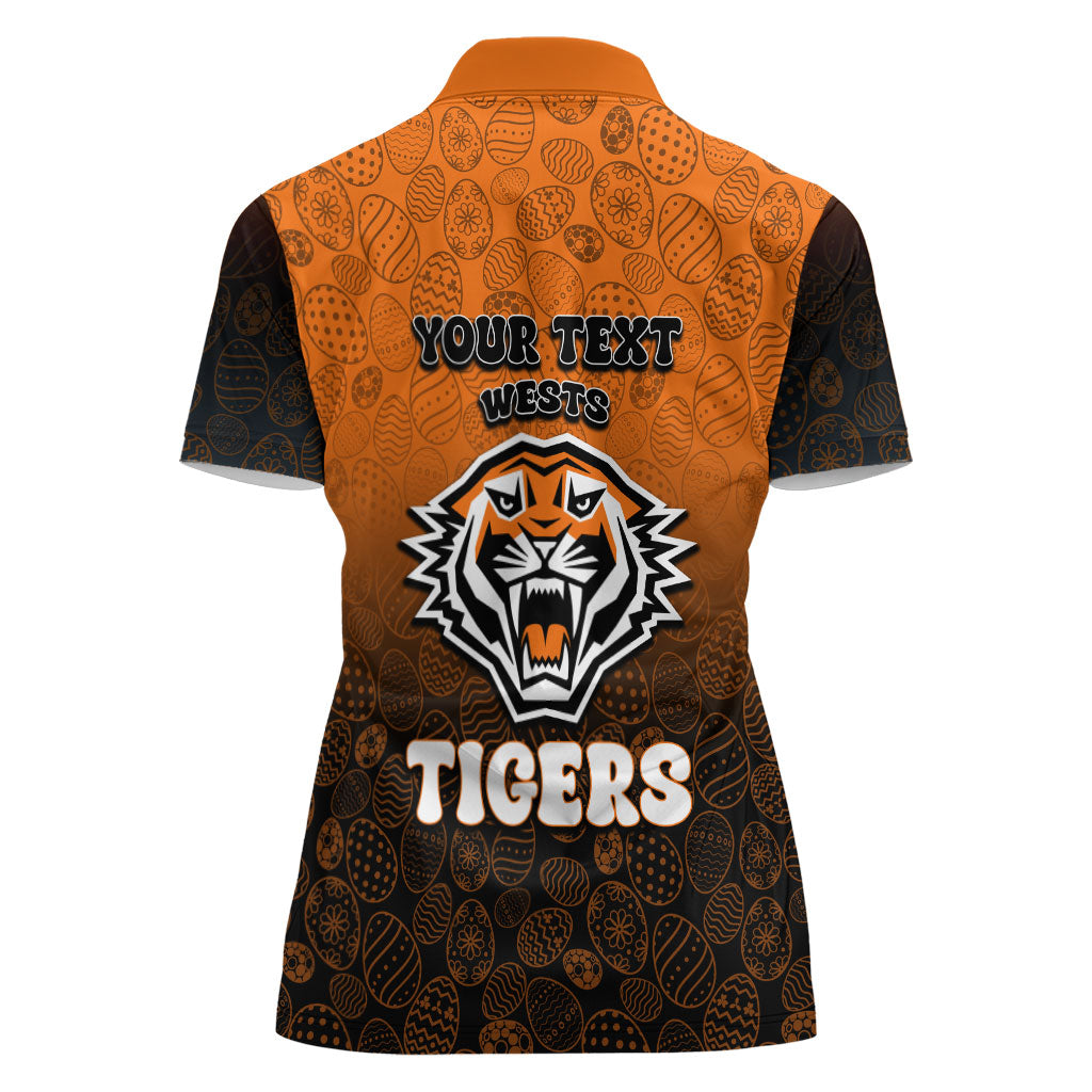 Personalized Wests Tigers Women Polo Shirt Easter Mascot - Colorful Eggs Cartoon Style