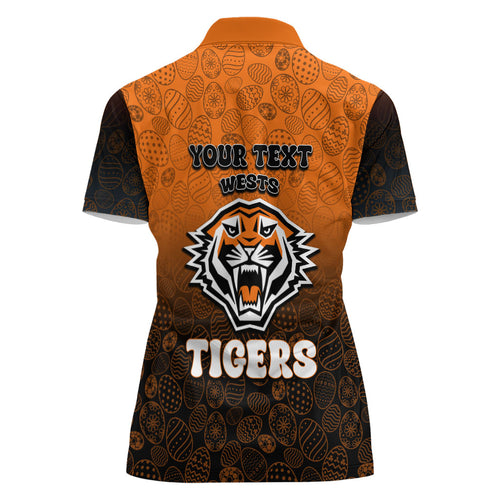 Personalized Wests Tigers Women Polo Shirt Easter Mascot - Colorful Eggs Cartoon Style