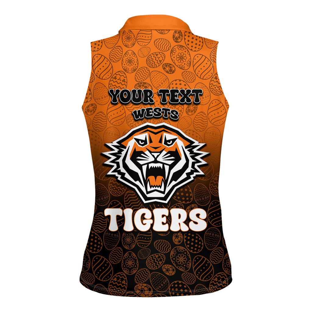 Personalized Wests Tigers Women Sleeveless Polo Shirt Easter Mascot - Colorful Eggs Cartoon Style