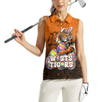 Personalized Wests Tigers Women Sleeveless Polo Shirt Easter Mascot - Colorful Eggs Cartoon Style